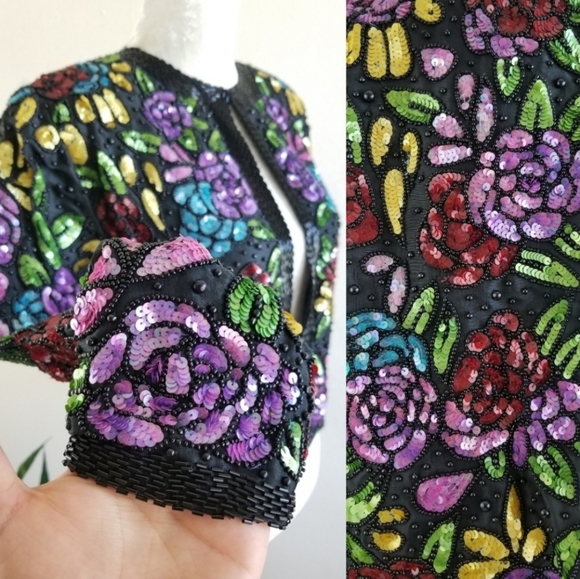 VTG 80s Scala Bead + Sequin Bolero Jacket - Picture 12 of 14